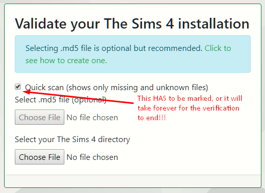 The Sims 4 Validator - 1 Select Quick Scan