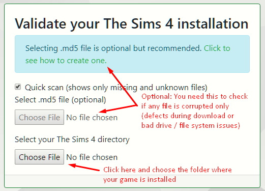 The Sims 4 Validator - 2 Click to Choose Game Folder