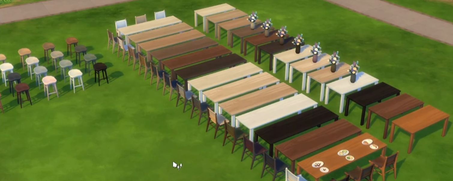 The Sims 4 21st Anniversary Update 1.71.86 New Woodgrain Tables, Chairs and Flowers