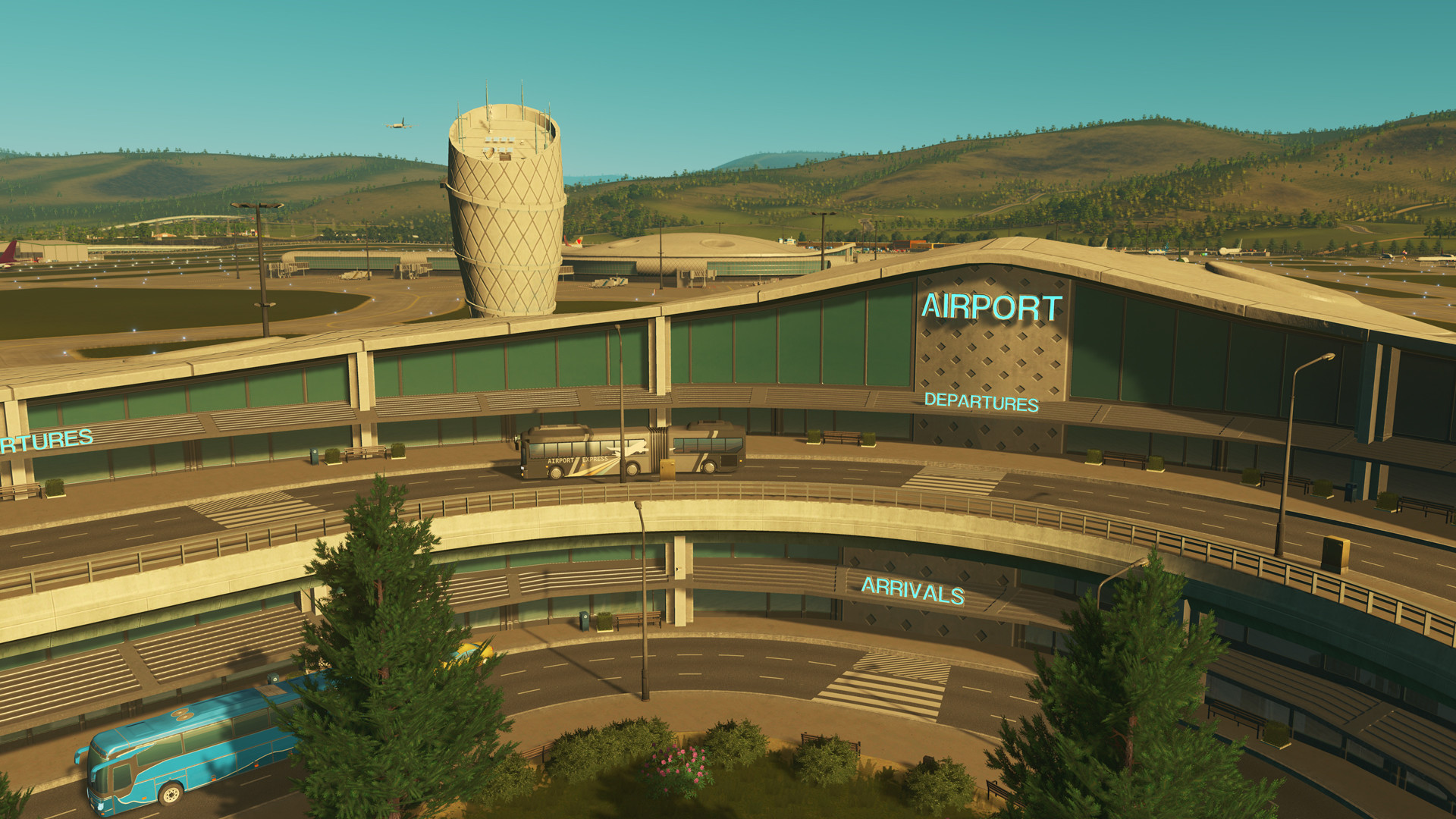 Cities Skylines Airports Screenshot Showing Entrance and Control Tower