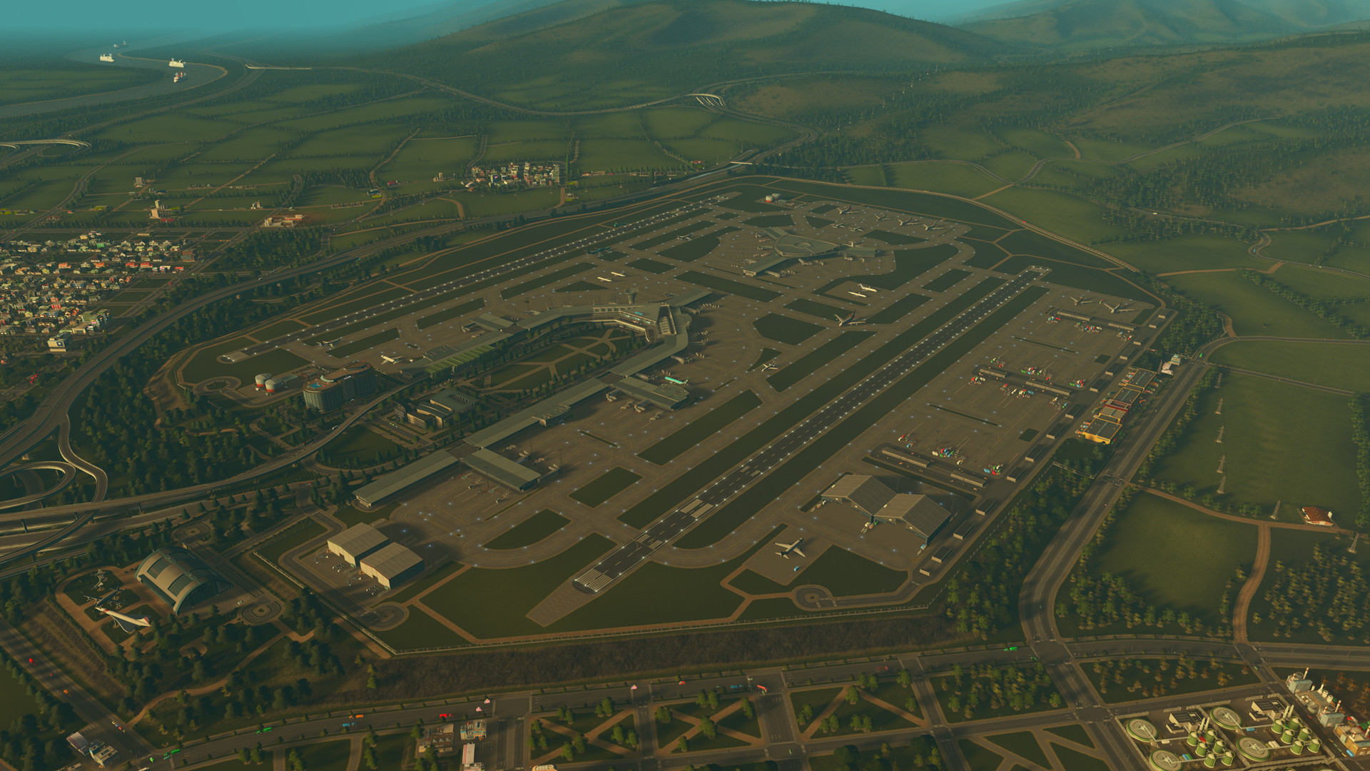 Cities Skylines Airports Screenshot with Aerial View of an Airport