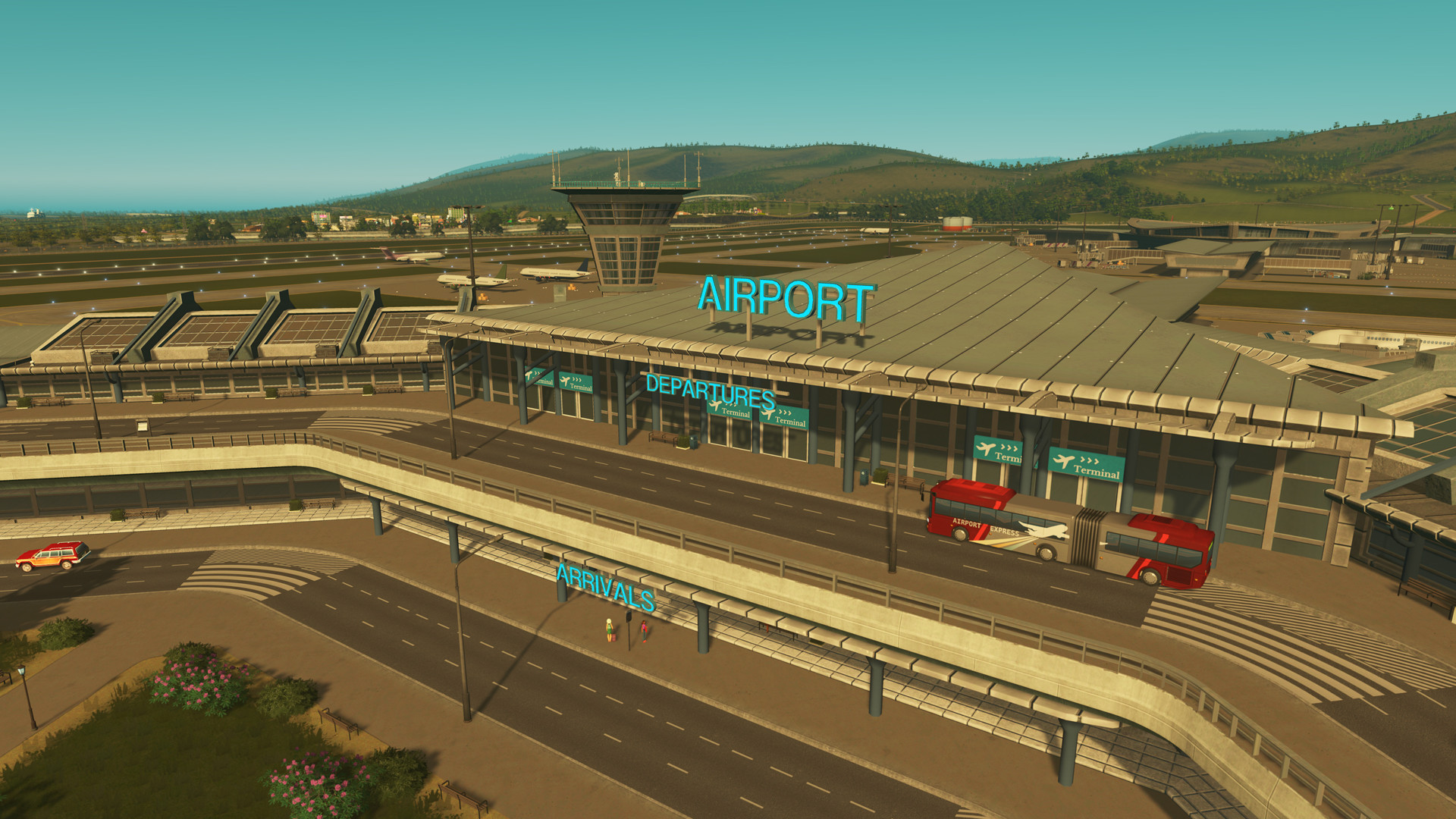 Cities Skylines Airports Screenshot with Arrivals and Departures