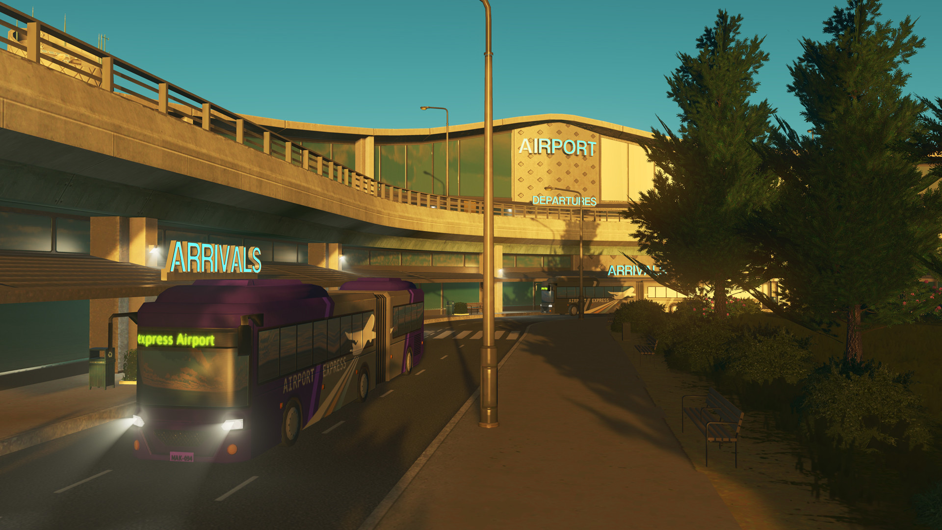 Cities Skylines Airports Screenshot with a Couple of Articulated Airport Buses