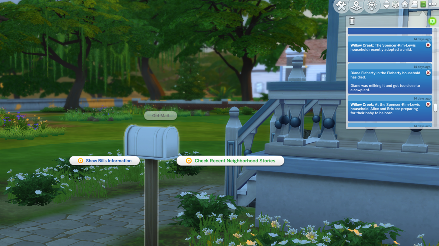 The Sims 4 Neighborhood Stories 1.85.203.1030 - Clicking Neighbor's Mailbox