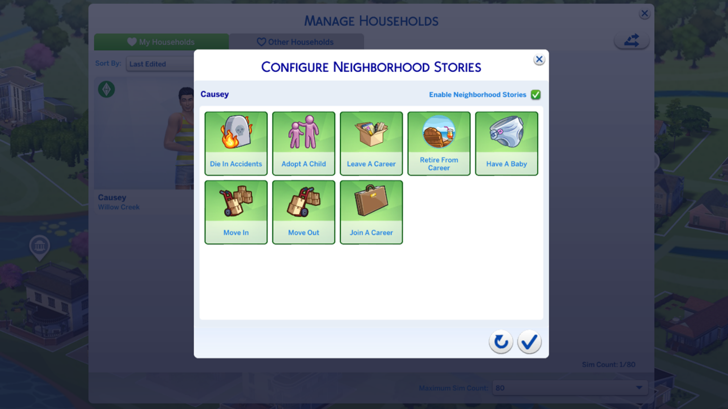 The Sims 4 Neighborhood Stories 1.85.203.1030 - Configure Neighborhood Stories