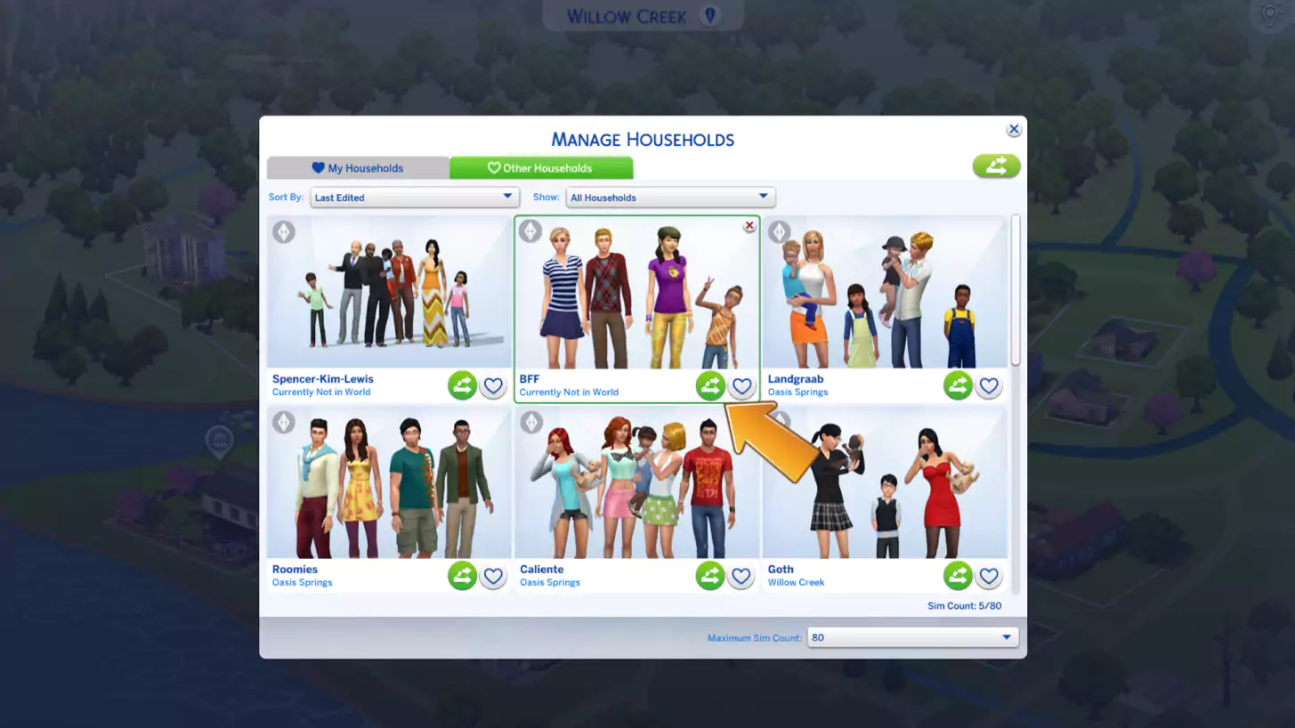 The Sims 4 Neighborhood Stories 1.85.203.1030 - Manage Households Panel
