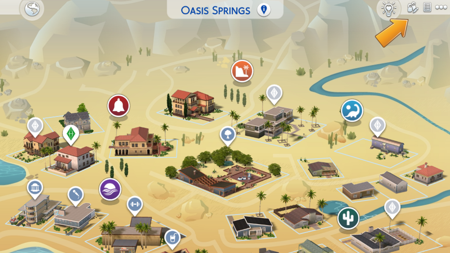 The Sims 4 Neighborhood Screen with Manage Households Button