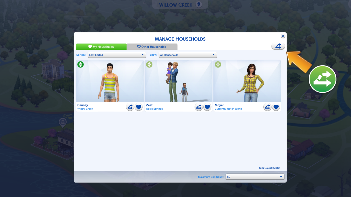 The Sims 4 Neighborhood Stories 1.85.203.1030 - Manage Households Panel