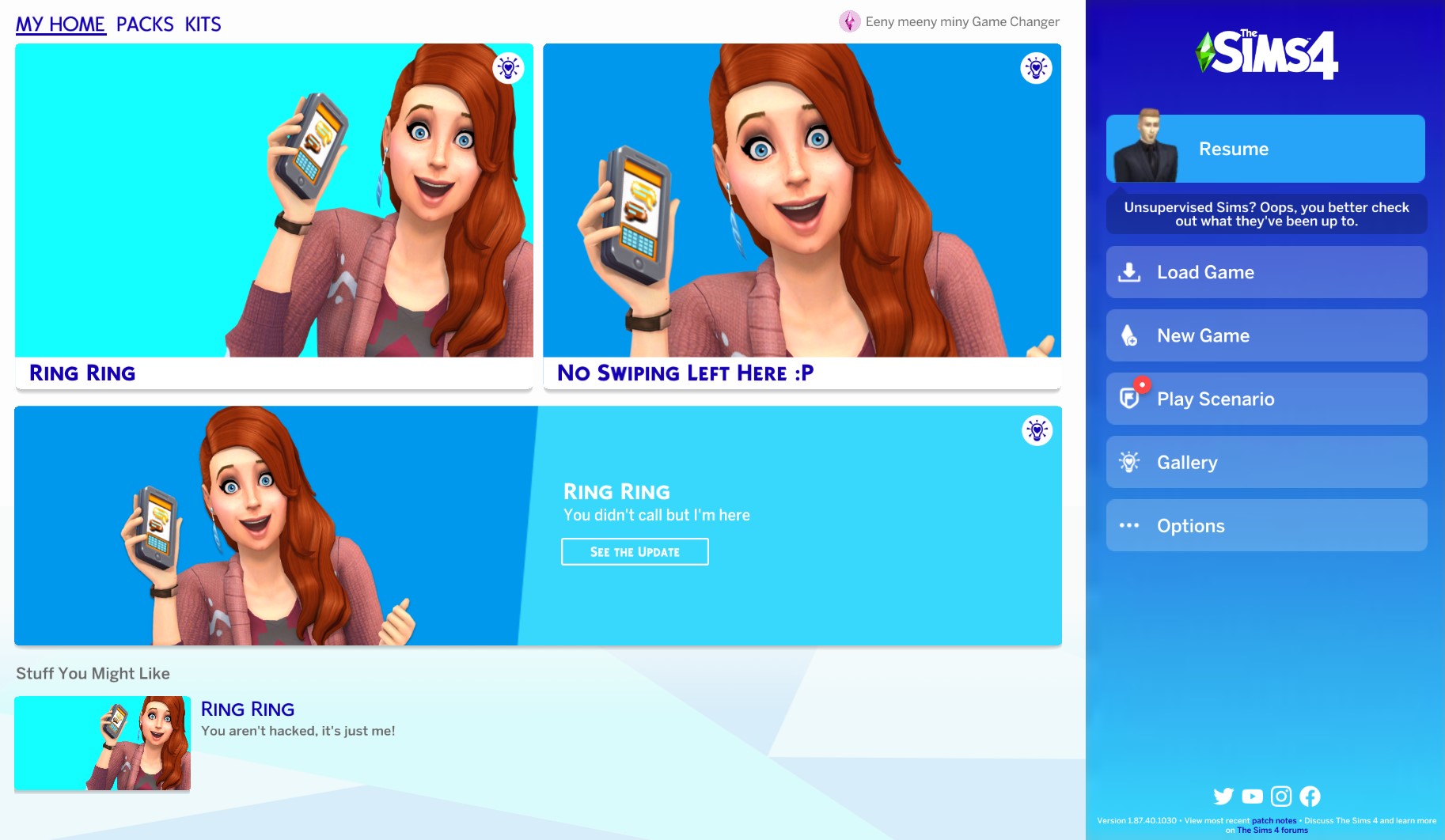 The Sims 4 1.87.40.1030 Ring Ring Surprise Update - April 26, 2022 - Game Changer Welcome Screen - Sim Architect is glad you're here!