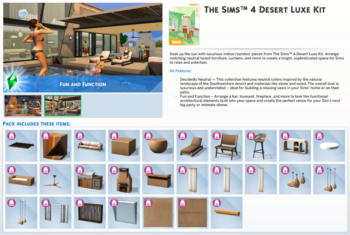 The Sims 4 Desert Luxe Kit Pack - Intro and Included Items List (Official)