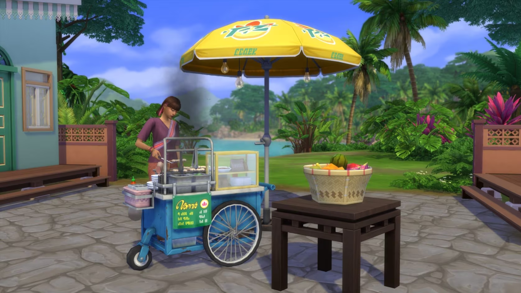 Sims 4 Quick Treats Grill, Streetside Stars Shade (Umbrella) and Peak Freshness Fruit Basket