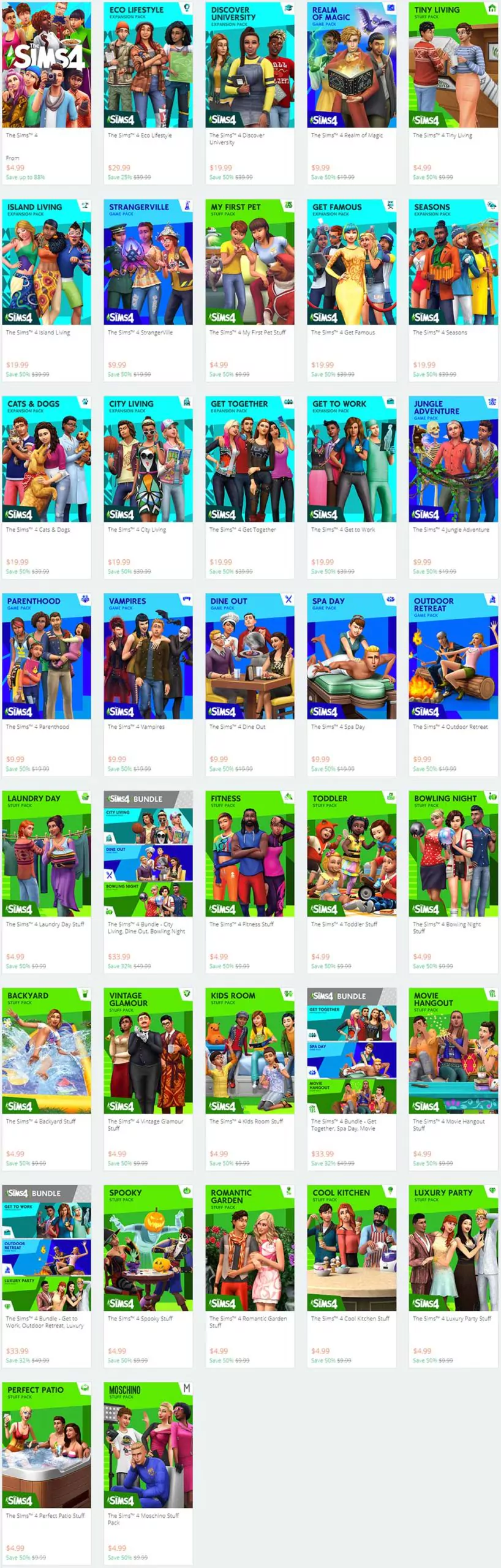 The Sims 4 Sale - All DLC 50% Off on Origin!!! - The Sim Architect The Sims 4 Sale July 2020 - Price List
