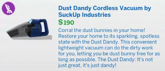 The Sims 4 Bust the Dust Kit Pack - The Sim Architect The Sims 4 Bust the Dust - Dust Dandy Cordless Vacuum