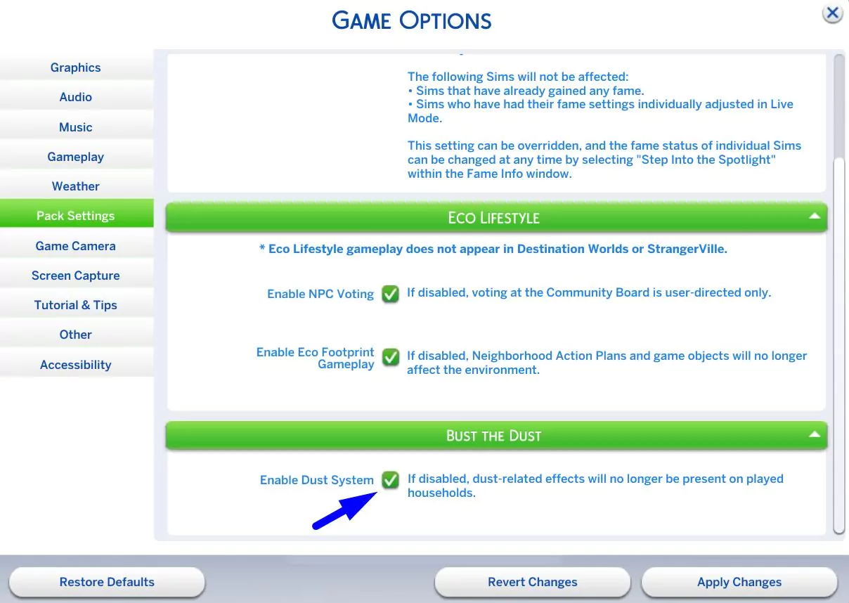 The Sims 4 Bust the Dust - Enable / Disable Dust System