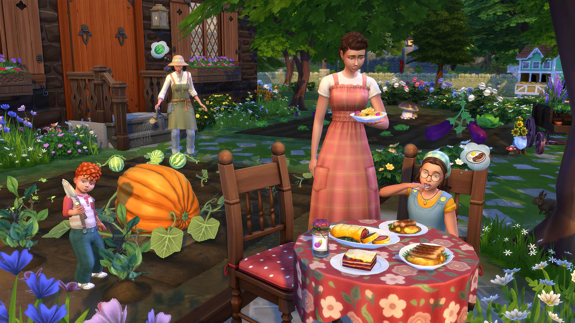 The Sims 4 Cottage Living Expansion Pack - The Sim Architect The Sims 4 Cottage Living - Family Meal Outdoor in the Farm Garden
