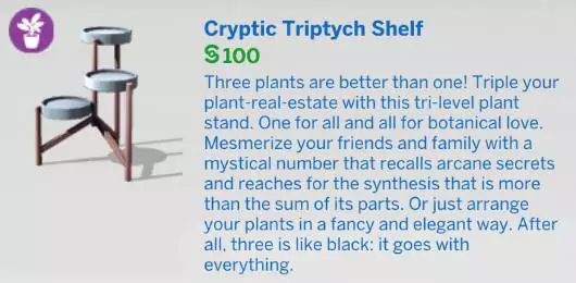 The Sims 4 Blooming Rooms Kit 1.81.72.1030 - November 9, 2021 - The Sim Architect The Sims 4 Blooming Rooms Kit - Cryptic Triptych Shelf