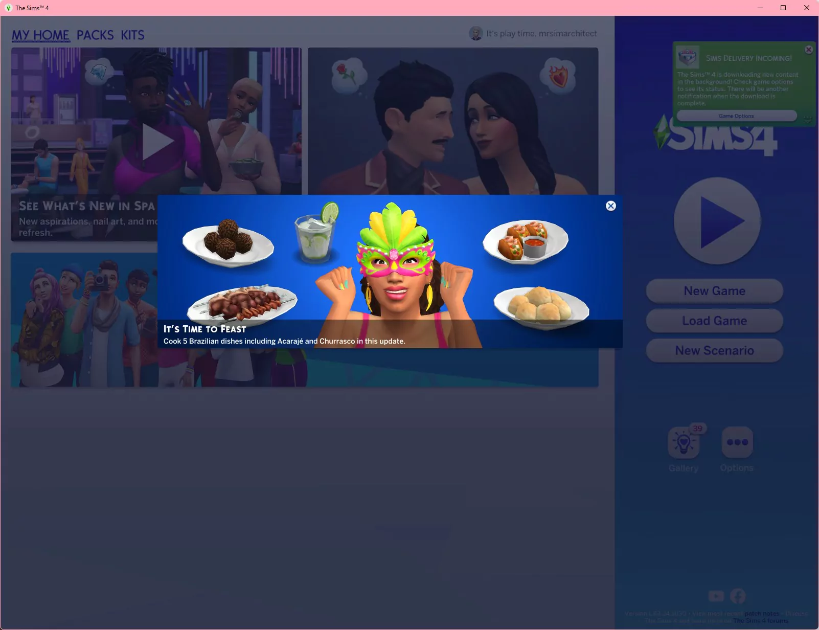 Sims 4 Brazilian Food and Robes SDX Update - February 10, 2022 - The Sim Architect New Sims Delivery Express with Churrasco and Acaraje - Click on "No, Keep Playing"...