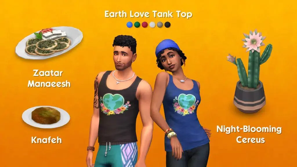 Sims Delivery Express 6.0.1 April 27, 2022 - Earth Love Tank Top, Night Blooming Cereus, Zaatar Manaeesh and Knafeh Update